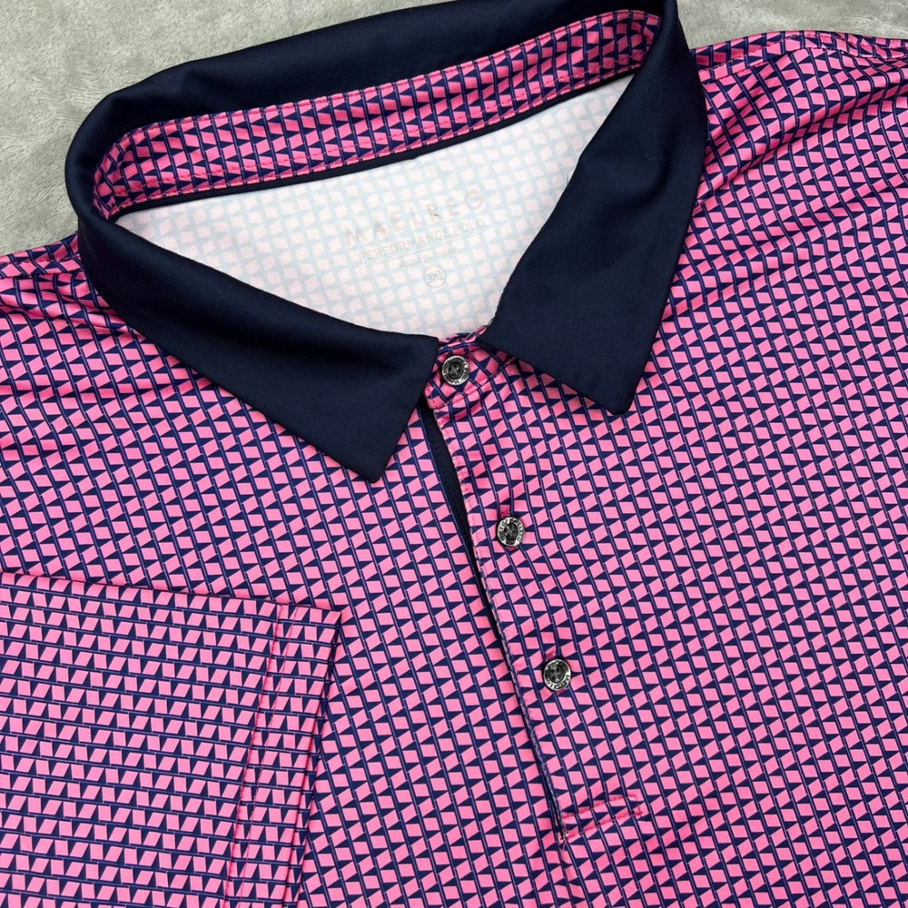 Maelreg Polo Shirt Mens 3XL Pink Navy Geometric Performance Stretch Short Sleeve